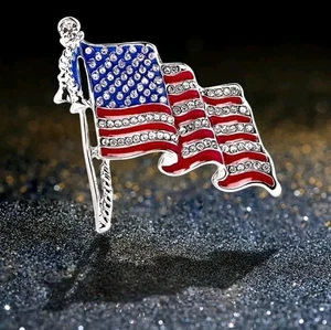 Broche de alfiler de lujo bandera nacional de Estados Unidos🇺🇸 con pedrería de primera calidad - Imagen 1 de 5