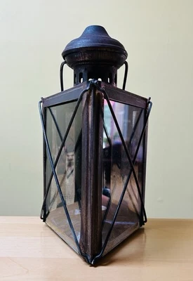 Unique Antique Metal Glass Triangular Possible Railway Lantern Late 19th C - Image 1 of 4