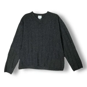 J. Suéter de lana de cordero Crew para hombre talla XL tejido con cable cuello en V gris carbón - Imagen 1 de 11