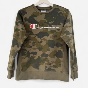 Champion Youth Large Camo Sweatshirt Unisex Green Crewneck Pullover Jumper - Picture 1 of 5
