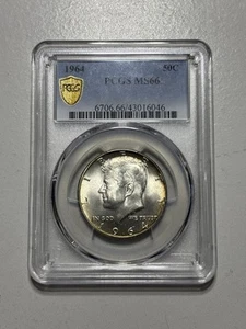 Medio dólar Kennedy 1964 P PCGS Goldshield MS66 súper llamativo - Imagen 1 de 7