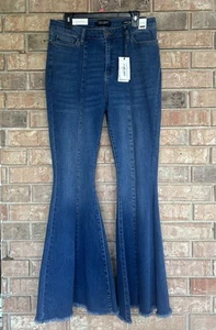 JUDY BLUE Super Flare High Waist Distressed Hem Stretch Blue Jeans 15/32 NWT - Picture 1 of 14