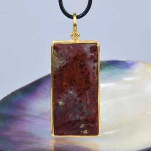 Anhänger Feder Achat Mehrfarbige Cabochon & Gold Vermeil Sterlingsilber 11.81 G - Bild 1 von 13
