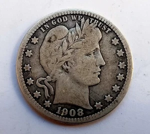 US Quarter Dollar  1908 Denver Mint -  KM#114 Silver  (a-vf) - Picture 1 of 2