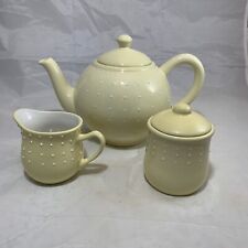 Edward Boutross pale yellow polka dot teapot creamer pitcher and sugar bowl set
