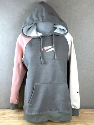 Sudadera con capucha pulóver Nike Therma-FIT gris rosa blanco para mujer talla pequeña DD5205-073 Foto 1 de 4