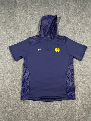 Notre Dame Team Issued Hoodie Mens Large Short Sleeve Under Armour Football Logo Cover
