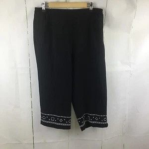 Vintage Tanjay Petites Women’s Black White Embroidered Capri Pants Sz. 16P - Picture 1 of 7