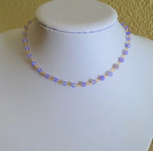 Wunderschöner natürlicher facettierter Lavendel lila Tansanit Gelbgold Halsreif Halskette - Bild 1 von 5