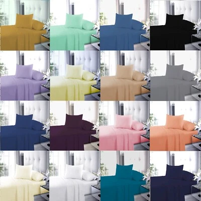 Full Flat Sheet Bed Sheets 100% Poly Cotton Single Double King Super King Size - Image 1 of 4