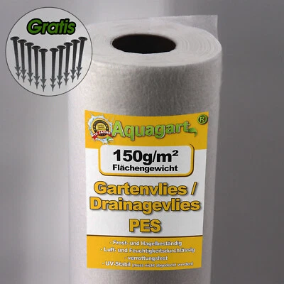 AQUAGART Unkrautvlies Gartenvlies Drainageflies Geotextil Drainagevlies 150g 2m br. UV %%