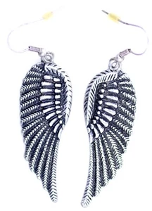 vintage retro style antique silver coloured angel wing / wings earrings - Picture 1 of 4