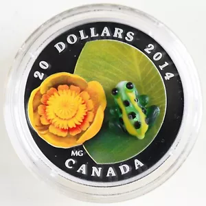 Moneda de plata fina 99,99 % Canadá 2014 $20 lirio de agua y rana leopardo en OGP - Imagen 1 de 15