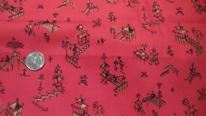 Vintage Cotton Fabric ASIAN DESIGN ON RED 1 Yd/36" Wide - Picture 1 of 2