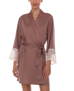 Flora Nikrooz Women's Kit Heart Lace Matte Charmeuse Wrap Robe - Picture 1 of 8
