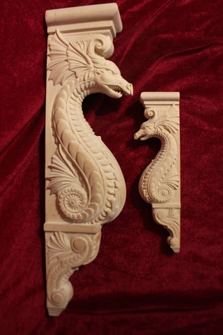 Wooden Corbel/bracket Dragon. Wall Fireplace decor.  Carved from wood. 15" size Cover