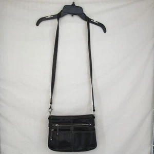 Tignanello Black Pebbled Leather Organizer Crossbody Shoulder Bag with Pockets - Picture 1 of 9
