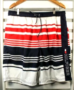 Tommy Hilfiger Mens XL Swim Trunks Spell Out Stripe Mesh Lined Board Shorts - Picture 1 of 7