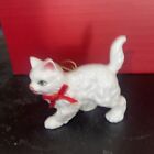 Vintage+White+Bone+China+2%22+Kitty+Cat+Ornament+with+Red+Ribbon