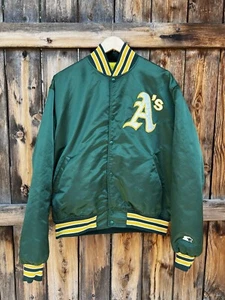 Vintage Oakland A’s MLB Starter Diamond Satin Snap Up Jacket Green XL - Picture 1 of 8