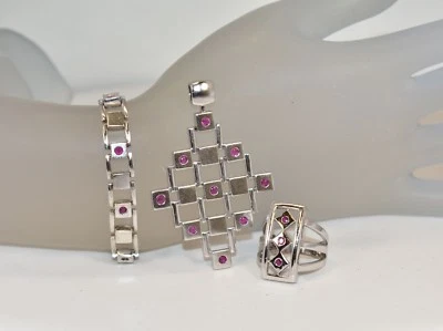 ELLE Sterling Silver Lab-Created Ruby Pendant, Ring & Bracelet Set - Image 1 of 4