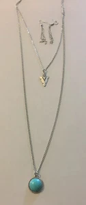 Paparazzi Jewelry Silver Tone/ Turquise Color Long Necklace Set - Picture 1 of 5