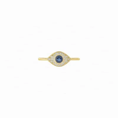 GENUINE DIAMOND BLUE SAPPHIRE EVIL EYE SEPTEMBER BIRTHSTONE 14K GOLD RING - Image 1 of 4