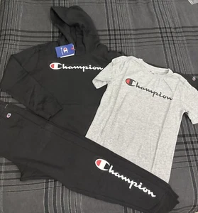 3pc CHAMPION Boy's Fleece Hoodie, T-Shirt & Jogger Pants Active Set LARGE 12 NWT - Picture 1 of 4