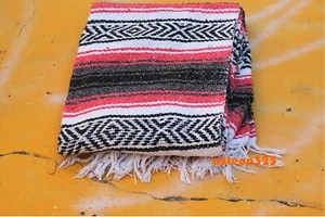Authentic Peach Coral Mexican Falsa Blanket Woven Yoga Mat Blanket 72" x 49" - Picture 1 of 1