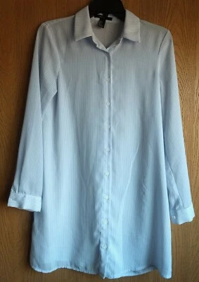 Camisa de noche FOREVER 21 para mujer pequeña cuello a rayas azul nocturno blanco manga larga Foto 1 de 4