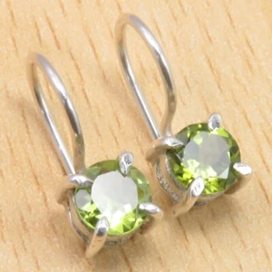 Authentic Gemstone PERIDOT 0.7" 925 Sterling Silver Women's Jewelry Collection - Picture 1 of 2