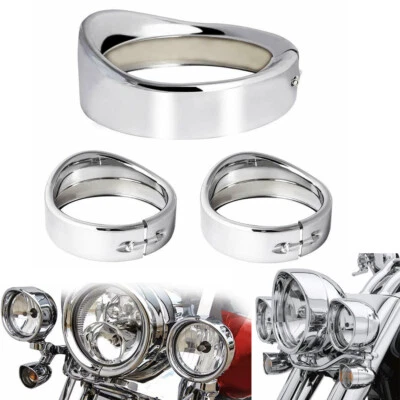 Faro 7" 4.5" Pasando Luces Antiniebla Lámpara Ajuste Anillo Bisel Visera Cubierta para Harley Foto 1 de 4