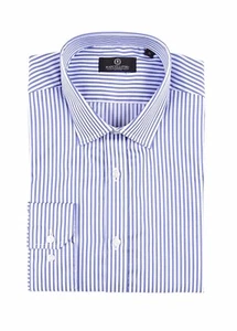 Men's Cotton Blue Stripe Slim-Fit Business Formal Shirt **NEW rrp $119 - Picture 1 of 4