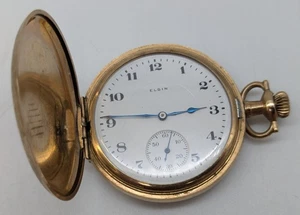Elgin Grade 386 Model 6 16s 17 Jewels Gold Filled Hunter Case Pocket Watch RUNS - Picture 1 of 13