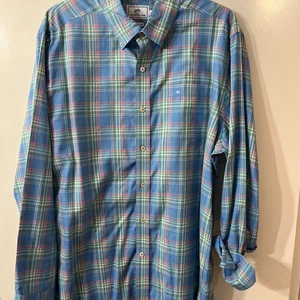 Southern Tide Men's Sz LG Cotton Blend Classic Fit Lightweight Blue Plaid Shirt - Picture 1 of 11