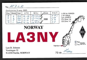 QSL CB Radio Card"LA3NY,Lars,1998-2000,Map of ...",Norway(Q8623) - Picture 1 of 2