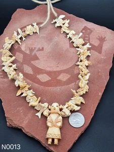Collar Vintage Nativo Americano Hueso de Vaca Tallado Fetiche y Squaw Wrap - Imagen 1 de 4
