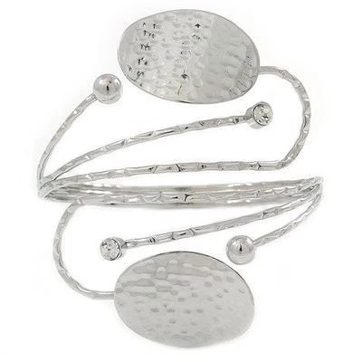 Gehämmertes ovales Blatt Oberarm, Armkettchen Armband in silberfarben - verstellbar - Bild 1 von 4
