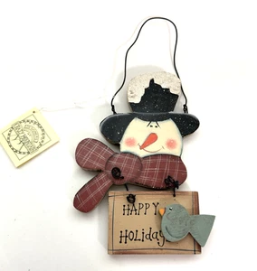 AATOP Happy holidays vintage bird Snowman large Ornament Hanging Decoration wood - Picture 1 of 6