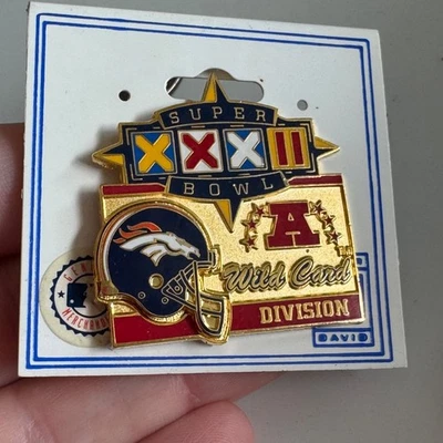 Prendedor de solapa esmaltado de colección Super Bowl XXXII Denver Broncos AFC Wild Card Division Foto 1 de 3