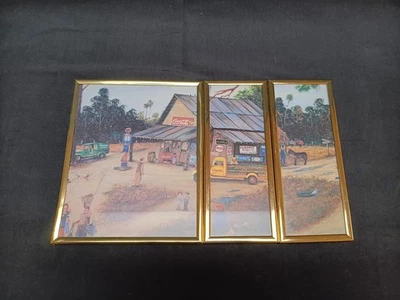 3 Panel Coca Cola Old Country Framed Picture - Image 1 of 3