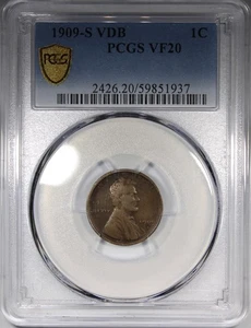 1909-S VDB Lincoln Cent PCGS VF20 Key Date 1C Circulated Coin - Picture 1 of 4