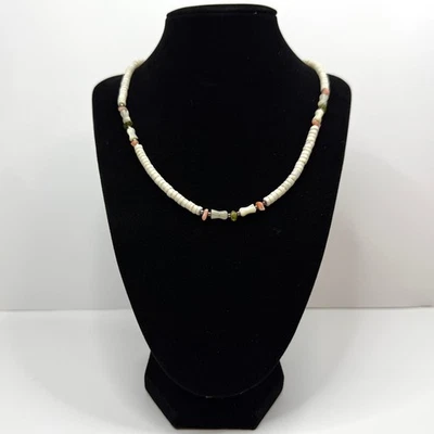 Collar concha Heishi cuentas coral verde oliva piedras preciosas joyería de moda Foto 1 de 4