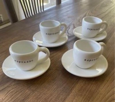 Pottery Barn Espresso Cup and Saucer Set of 4 EUC Coffee Bar - Image 1 of 4