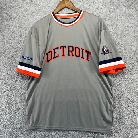 Detroit Tigers Jersey Men's Large Gray 1984 Champions Promo Retro Short Sleeve Cover