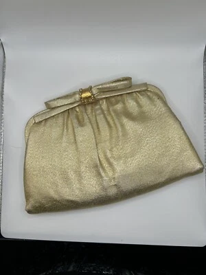 Lamé After Five Evening Gold Hand Bag Purse 50s Convertible Clutch Vintage - Image 1 of 4