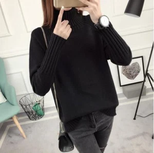 New women's fashion turtleneck sweater knitwear top clothing super soft Black - Picture 1 of 5