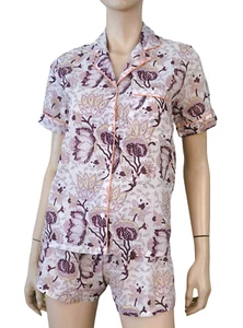 BANJANAN sz XS Purple Floral Cotton Voile Pajama Set Top and Shorts - Picture 1 of 4