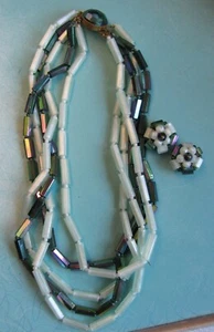Vintage Plastic Aurora Borealis Necklace and Earrings Set Made in Austria  - Picture 1 of 11