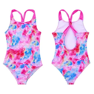 Kids Girls Rainbow Horse Pattern Swimsuit One Piece Keyhole Back Swimwear - Picture 1 of 58